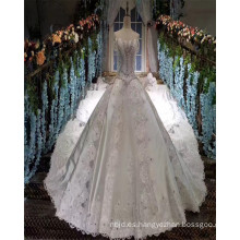 Lujo 2017 fuera del hombro de alta calidad rebordeado Appliqued blanco bola nupcial vestido de novia